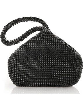 Women's Black Beaded Triangle Clutch Wristlet Purse Vintage Evening Bag